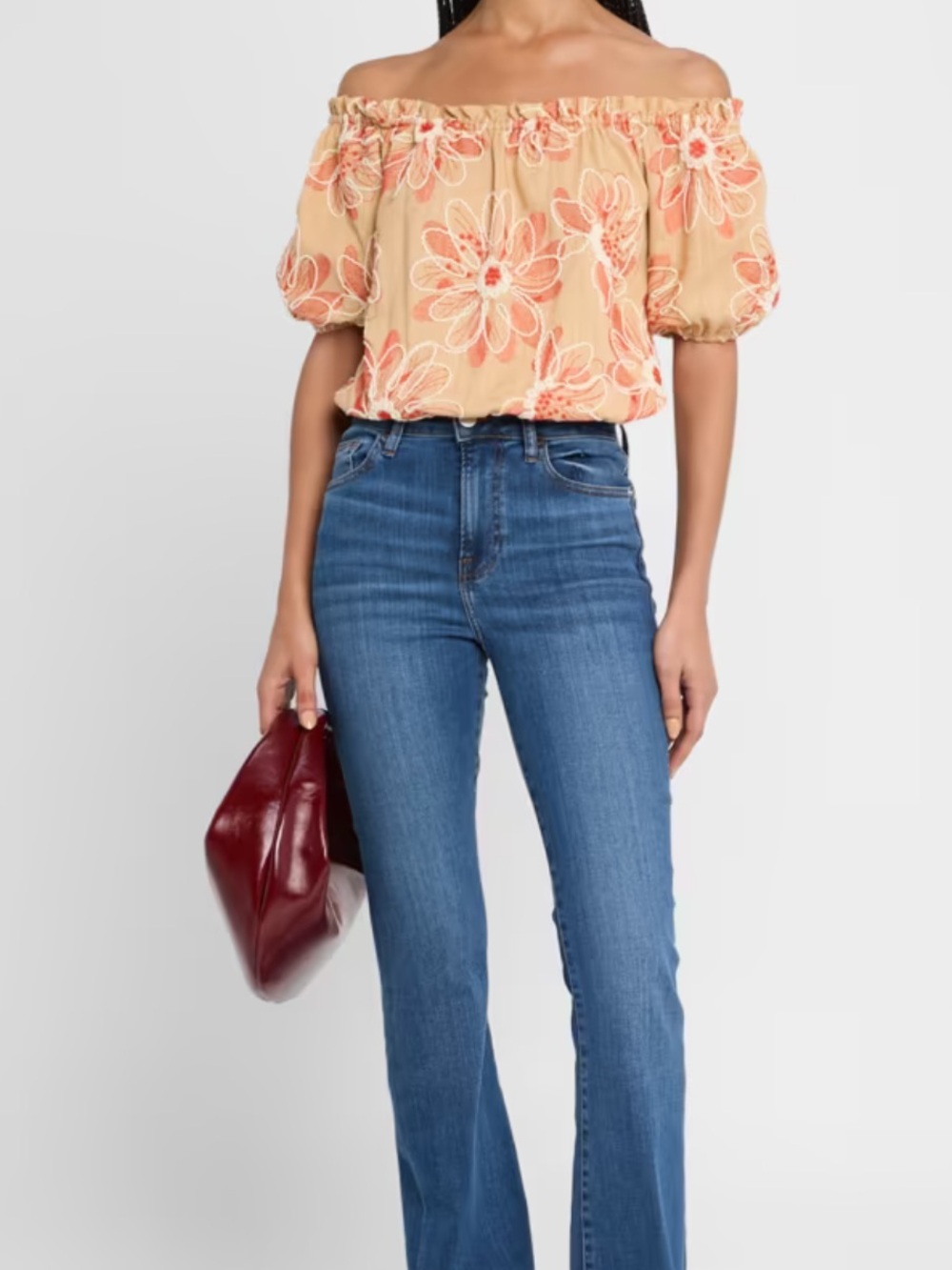 Ramy Brook Embroidered Floral Off-Shoulder Top — Size S